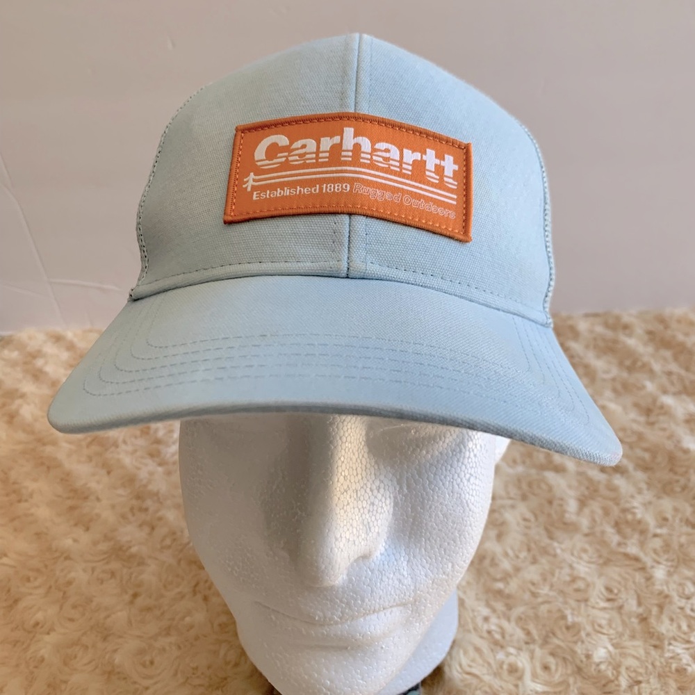 Carhartt Blue Canvas Mesh Rugged Outdoors Snap Back Baseball Hat - Picture 2 of 6